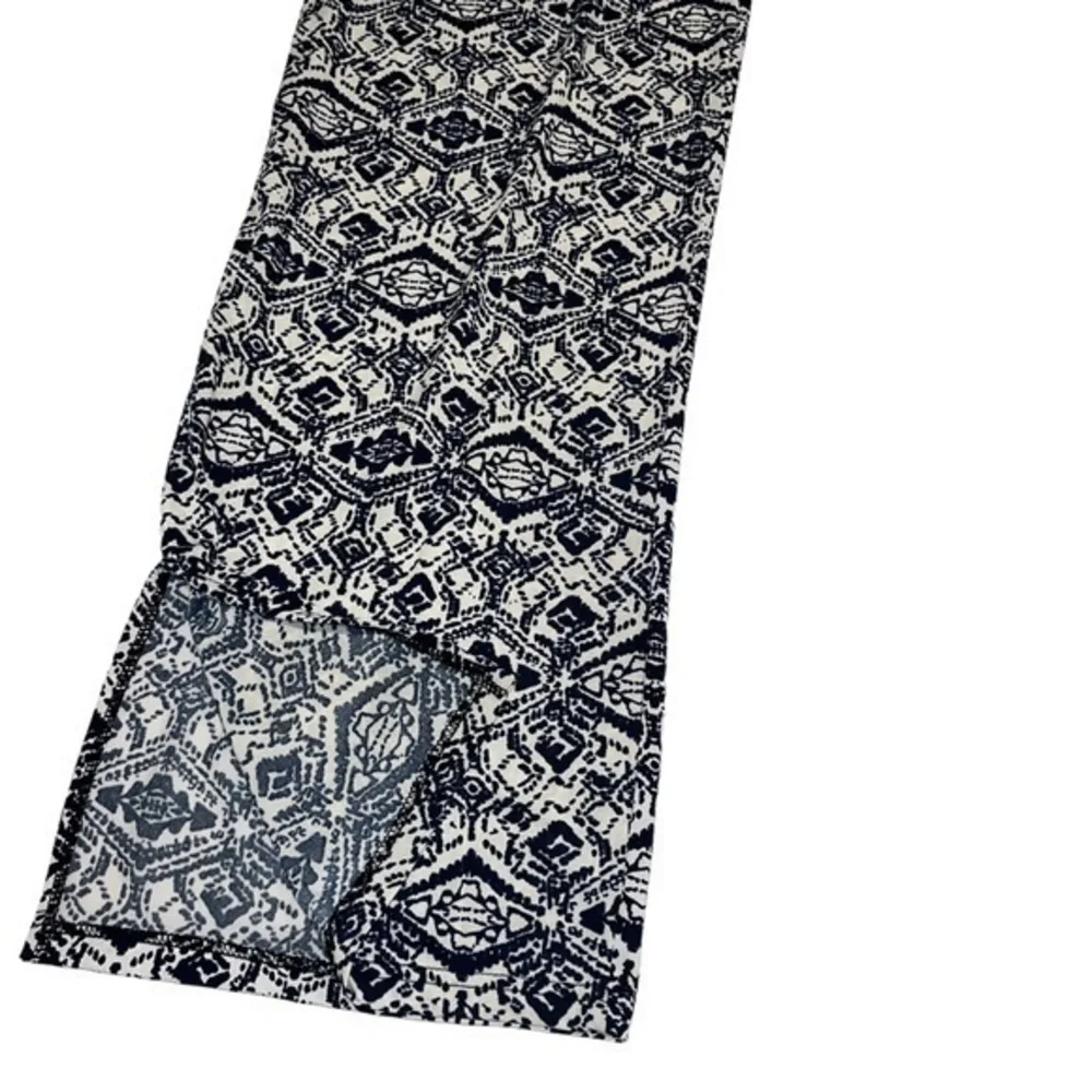 Navy Blue Geometric Diamond Print Wide Leg Pants Elastic Waist Pockets Boho #251